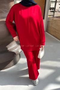Red Crew Neck Long Arm Without Accessories Regular Trousers Suit