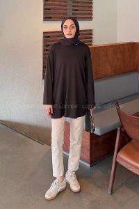 Bitter Brown Crew Neck Long Arm Without Accessories Unprinted Blouse
