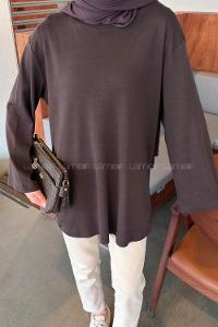 Bitter Brown Crew Neck Long Arm Without Accessories Unprinted Blouse