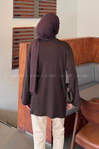 Bitter Brown Crew Neck Long Arm Without Accessories Unprinted Blouse