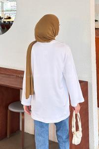 White Crew Neck Long Arm Without Accessories Unprinted Blouse