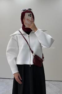 Lamelif Fermuarlı Scuba Ceket Beyaz