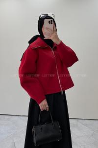 Lamelif Fermuarlı Scuba Ceket Kırmızı