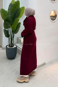 Claret Red Normal Neck Long Arm Acrylic Polyester Cardigan