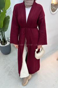 Claret Red Normal Neck Long Arm Acrylic Polyester Cardigan