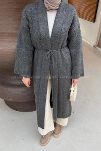 Gray Normal Neck Long Arm Acrylic Polyester Cardigan