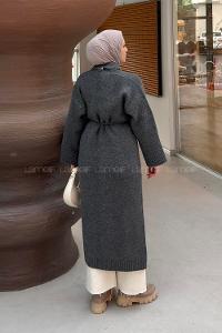 Gray Normal Neck Long Arm Acrylic Polyester Cardigan