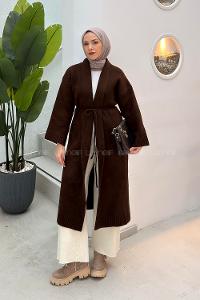 Brown Normal Neck Long Arm Acrylic Polyester Cardigan