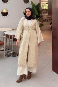 Cream Normal Neck Long Arm Acrylic Polyester Cardigan