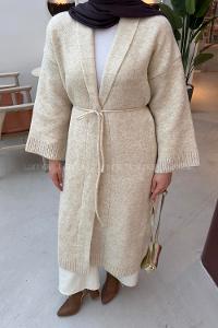 Cream Normal Neck Long Arm Acrylic Polyester Cardigan