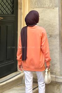 Lamelif Bisiklet Yaka Sweatshırt Oranj
