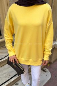 Lamelif Bisiklet Yaka Sweatshırt Sarı