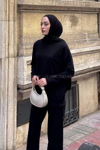 Lamelif Bisiklet Yaka Sweatshırt Siyah