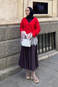 Red V Neck Long Arm Cardigan