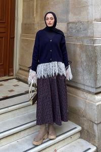 Navy Blue V Neck Long Arm Cardigan
