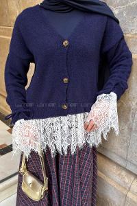 Navy Blue V Neck Long Arm Cardigan