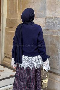 Navy Blue V Neck Long Arm Cardigan