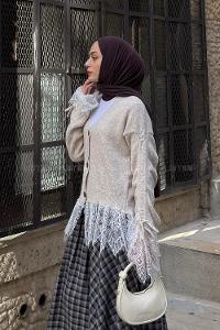 Stone V Neck Long Arm Cardigan