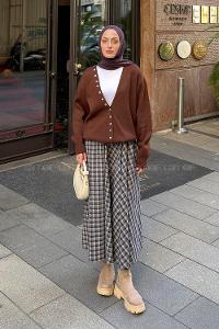 Brown V Neck Long Arm Cardigan