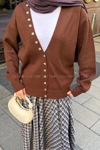 Brown V Neck Long Arm Cardigan