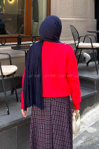 Red V Neck Long Arm Cardigan