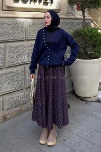 Navy Blue V Neck Long Arm Cardigan
