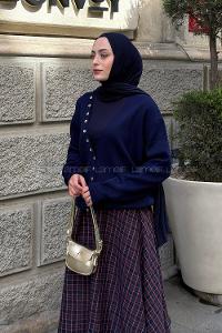 Navy Blue V Neck Long Arm Cardigan