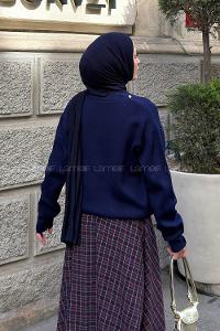 Navy Blue V Neck Long Arm Cardigan
