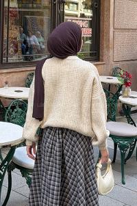 Ecru Crew Neck Long Arm Knitwear Cardigan
