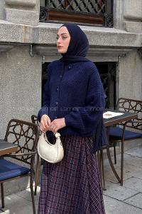 Navy Blue Crew Neck Long Arm Knitwear Cardigan