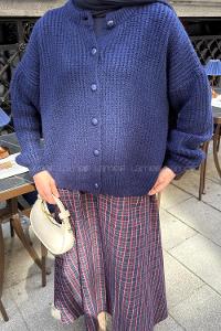 Navy Blue Crew Neck Long Arm Knitwear Cardigan