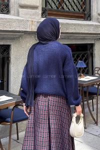 Navy Blue Crew Neck Long Arm Knitwear Cardigan