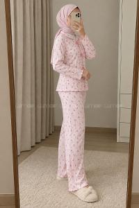 Lamelif Fiyonk Detaylı Çiçek Desenli Kaşkorse Pijama Takımı