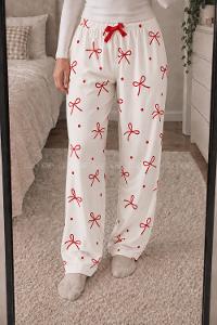 Lamelif Milan Kumaş Kurdela Desenli Pijama Altı