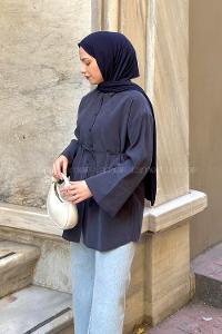 Navy Blue Shirt Collar Long Arm Unprinted Shirt