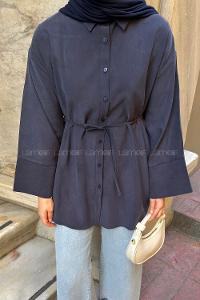 Navy Blue Shirt Collar Long Arm Unprinted Shirt