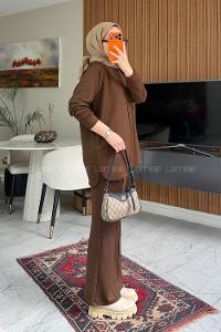 Brown Crew Neck Long Arm Without Accessories Regular Trousers Suit