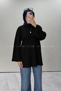 Lamelif Bisiklet Yaka Basic Bluz  Siyah