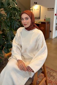 Lamelif CC Desen Ayrobin Floş Jakar Eşarp Badem