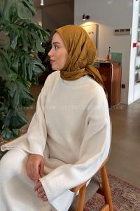 Lamelif CC Desen Ayrobin Floş Jakar Eşarp Camel