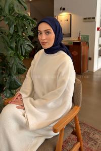Lamelif CC Desen Ayrobin Floş Jakar Eşarp Gece Mavi