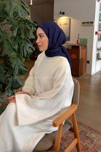 Lamelif CC Desen Ayrobin Floş Jakar Eşarp Gece Mavi