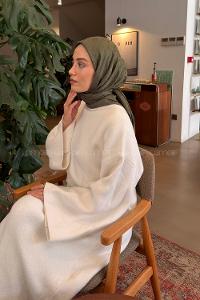 Lamelif CC Desen Ayrobin Floş Jakar Eşarp Haki