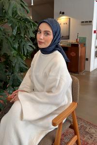 Lamelif CC Desen Ayrobin Floş Jakar Eşarp İndigo
