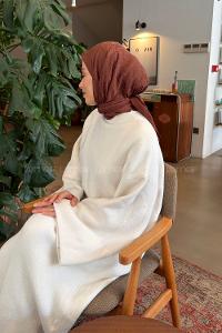 Lamelif CC Desen Ayrobin Floş Jakar Eşarp Kahverengi