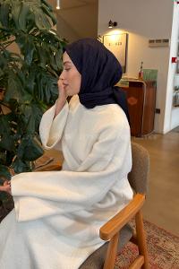 Lamelif CC Desen Ayrobin Floş Jakar Eşarp Lacivert