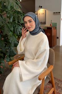 Lamelif CC Desen Ayrobin Floş Jakar Eşarp Metalik Gri