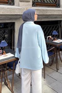 Lamelif Düğmeli Polo Yaka Oysho Kumaş Tunik Bebe Mavisi