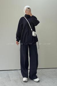Navy Blue Neckband Long Arm Parachute Fabric Regular Trousers Comfortable Suit