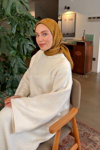 Lamelif GG Desen Ayrobin Floş Jakar Eşarp Camel